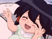 Keenan in den Armen von Frigimon