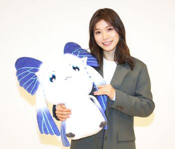 Mayu Matsuoka with Morphomon plush