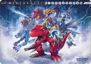 Playmat with Art featuring Tyrannomon, Garurumon, Angemon, Devimon, Flamedramon, Growlmon, Coredramon (Blue), Gatomon, Liamon, Ogremon, Seadramon, Thunderballmon, and Kabuterimon
