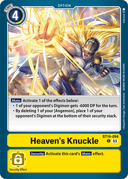 Heaven's Knuckle (BT14-094) | DigimonCardGame Wiki | Fandom Heaven's Knuckle (BT14-094) | DigimonCardGame Wiki | Fandom