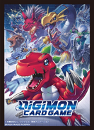 Card Sleeves with Art featuring Tyrannomon, Garurumon, Angemon, Devimon, Flamedramon, Growlmon, Coredramon (Blue), Gatomon, Liamon, Ogremon, Seadramon, Thunderballmon, and Kabuterimon