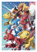 Main Deck Card Sleeves with Art featuring Agumon, Veemon, Wormmon, Guilmon, Agunimon, Agumon, Shoutmon