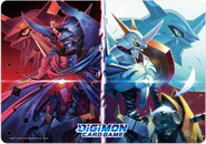Playmat with Art featuring Omnimon Zwart Defeat & Omnimon in the foreground, and Omnimon Alter-B & Omnimon Merciful Mode in the background