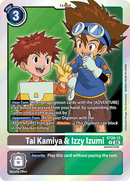 Tai Kamiya & Izzy Izumi (ST20-13) | DigimonCardGame Wiki Tai Kamiya & Izzy Izumi (ST20-13) | DigimonCardGame Wiki