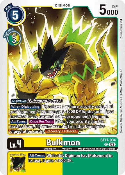 Bulkmon (BT17-034) | DigimonCardGame Wiki | Fandom Bulkmon (BT17-034) | DigimonCardGame Wiki | Fandom