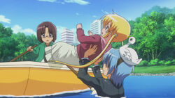 Hayate catching Nagi before she falls into the lake