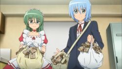 Hayate and Saki prepare to deposit the money on Wataru's signal