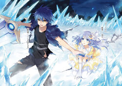 Shido protecting Miku from an attack caused by Tohka's Inverse Form, fulfilling his promise to her that he will protect her