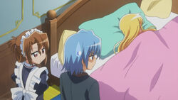 Maria informing Hayate of Nagi's refusal to get out of bed