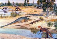 Saurolophus pinacosaurus psittacosaurus by zdenek burian 1971
