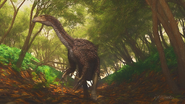 Illustration of Therizinosaurus in the forest