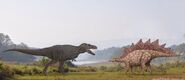 Tyrannosaurus rex vs stegosaurus by sameerprehistorica-d70ce50