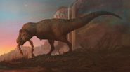 Illustration of Tyrannosaurus rex feeding
