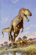 Illustration of Giganotosaurus hunting ornithopods