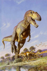 Illustration of Giganotosaurus hunting ornithopods