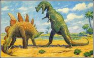 1920s Charlesknight stegosaurus and ceratosaurus