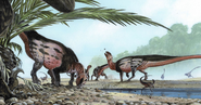 Artwork of Tenontosaurus swallowing gastroliths