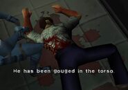 He has been gouged in the torso,