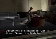 Chief's room (3).jpg (19 KB) Documents are scattered. One is titled, "About the Stabilizer."