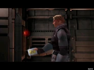 Dylan about to used the keycard to enter the lab.