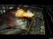 The stungun from the gas pipe create a flame that hurt the Giganotosaurus.