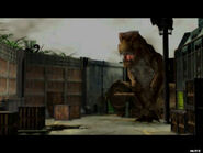 The T. rex appearing on the launch site.