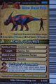 Back of Achelousaurus arcade card (English Series 2 3rd Edition)