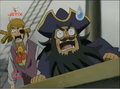 Mr. Copper and Blackbeard startled at the Alpha Pirate Ship's jet speed
