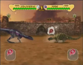 Eustreptospondylus using Move Breaker on Sauropelta's Rock Sign in the arcade