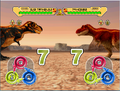 Size comparison between Black Tyrannosaurus and Tyrannosaurus in the arcade