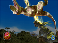 Styracosaurus using Lightning Spear in English arcade gameplay (attacking Tarbosaurus)