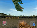 Carcharodontosaurus using Atomic Bomb on Pachycephalosaurus (mid-flip)