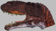 The CGI head of the Torvosaurus.