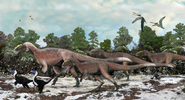 Group of Yutyrannus huali and two Beipiaosaurus