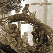 A artist interpretation of a family of Australopithecus.