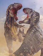 Art of two Giganotosaurus in combat by Herschel-Hoffmeyer