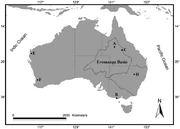 Map of Australia, showing the outline of the Eromanga Basin, where the Toolebuc Formation(A) is situated in
