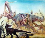 Utahraptors attacking astrodon