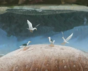 Cimolopteryx perching on a beached  sp in concept art for Saurian.