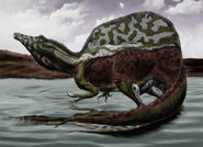 Spinosaurus wading throughout waterways/riverbed. Credit: durbed