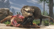 Razanandrongobe feeding on a Sauropod carcass