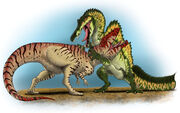 Spinosaurus vs carcharodontosaurus by aesirr dfahc83-fullview