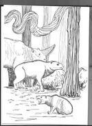 A restored sketch sheet of Titanohyrax andrewsi along with Arsinoitherium zitteli and Fayum afrotheres