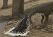 Ophiussasuchus attacking a sauropod by Joschua Knüppe