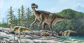 An Iguanodon watching over the hatchlings