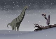 By Hell Creek Enthusiast. One of the last Alamosaurus encounters a juvenile azhdarchid after the Chixculub impact.