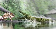 Life restoration of Diplocynodon ratelii hunting