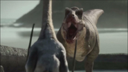 Tyrannosaurus roaring at Quetzalcoatlus