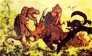 Styracosaurus fights a T-rex pair concept art