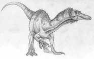 A heavily outdated concept of Baryonyx showing quadrupedalism; however the palms directly touching onto ground is shown to be physically impossible. Credit: Mingott